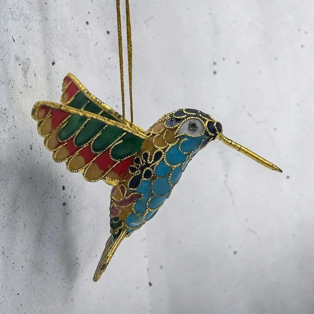 Cloisonne Hummingbird Ornament , Enamel on Copper
